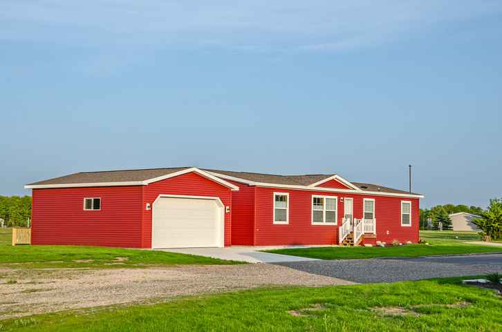 A red manufactured home